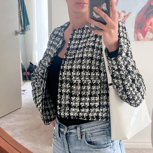 H&M Bouclé Jacket Black & White Checkered - Size Small - Picture 6 of 8